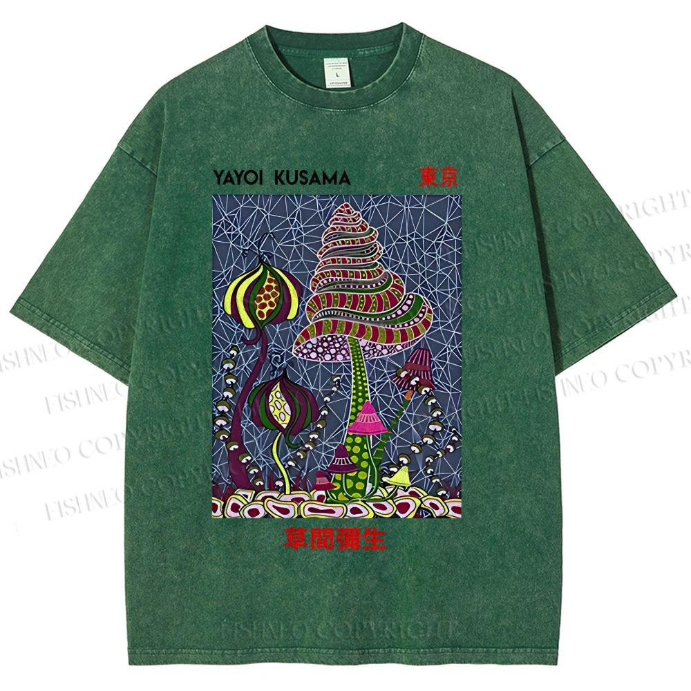 Unisex Yayoi Kusama Abstract Mushroom Printed Washed Tee