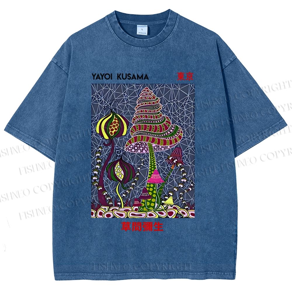 Unisex Yayoi Kusama Abstract Mushroom Printed Washed Tee