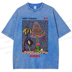 Unisex Yayoi Kusama Abstract Mushroom Printed Washed Tee