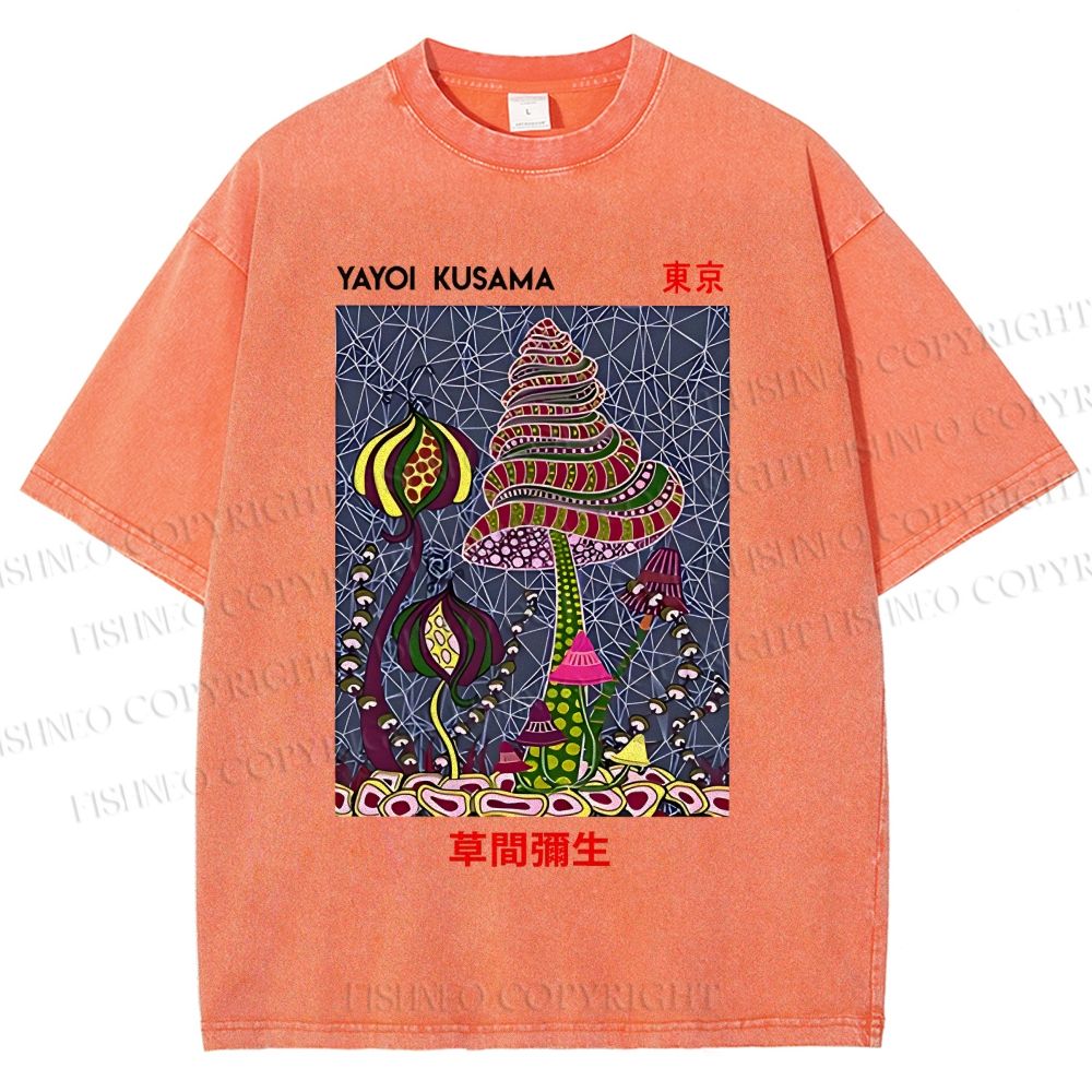 Unisex Yayoi Kusama Abstract Mushroom Printed Washed Tee