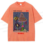 Unisex Yayoi Kusama Abstract Mushroom Printed Washed Tee
