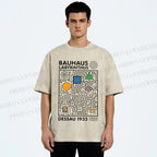Unisex Bauhaus Geometric Maze Printed Washed Tee
