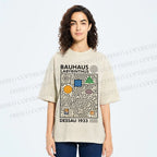 Unisex Bauhaus Geometric Maze Printed Washed Tee