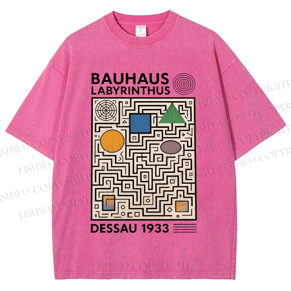 Unisex Bauhaus Geometric Maze Printed Washed Tee