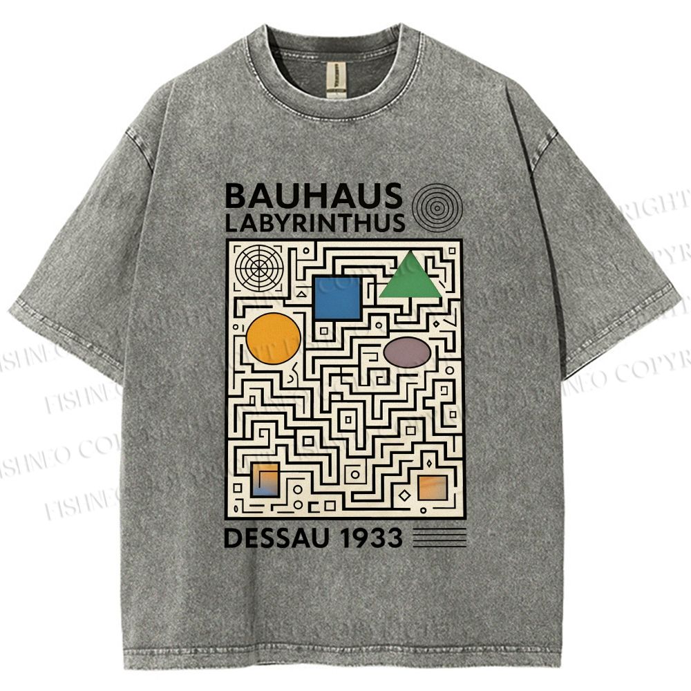 Unisex Bauhaus Geometric Maze Printed Washed Tee