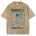 Unisex Bauhaus Geometric Maze Printed Washed Tee