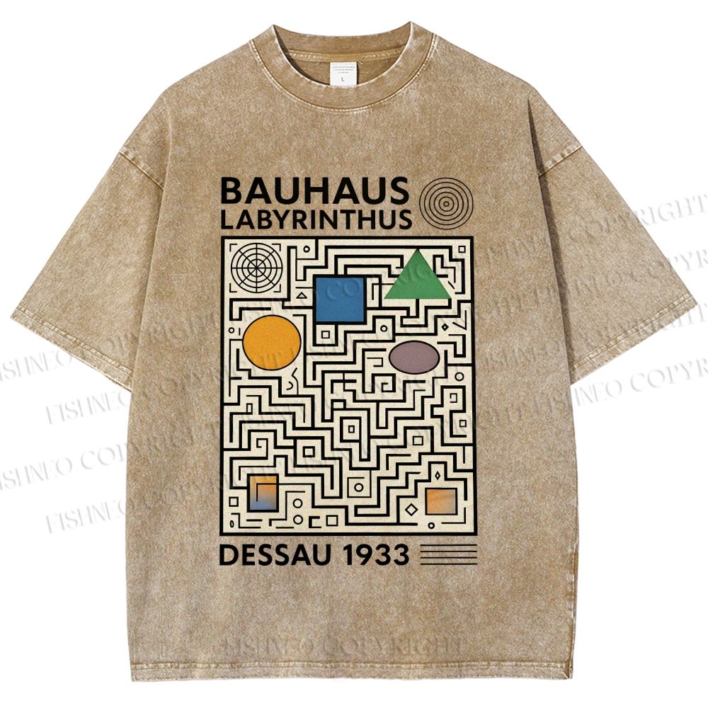 Unisex Bauhaus Geometric Maze Printed Washed Tee
