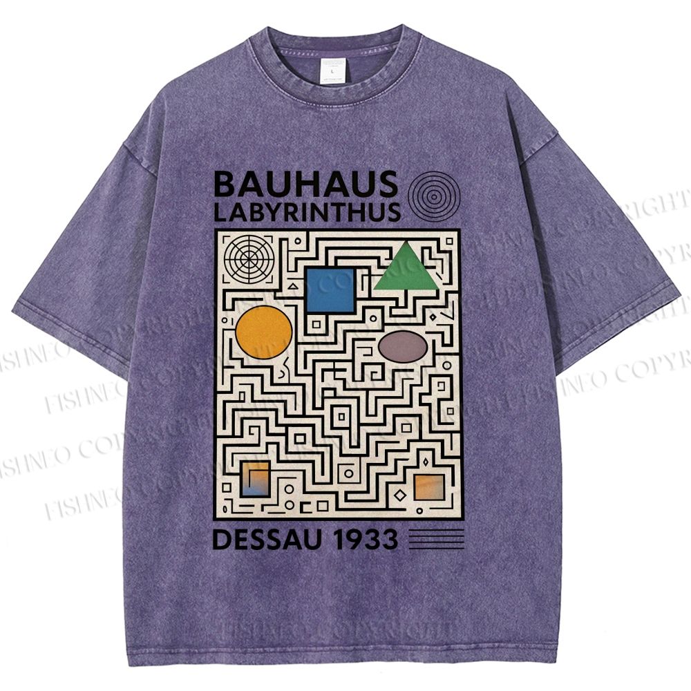 Unisex Bauhaus Geometric Maze Printed Washed Tee