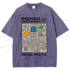 Unisex Bauhaus Geometric Maze Printed Washed Tee