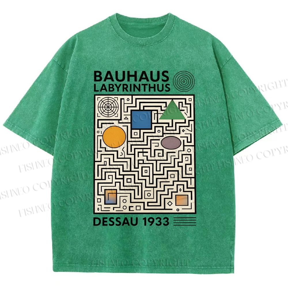 Unisex Bauhaus Geometric Maze Printed Washed Tee
