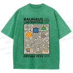 Unisex Bauhaus Geometric Maze Printed Washed Tee