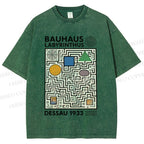 Unisex Bauhaus Geometric Maze Printed Washed Tee