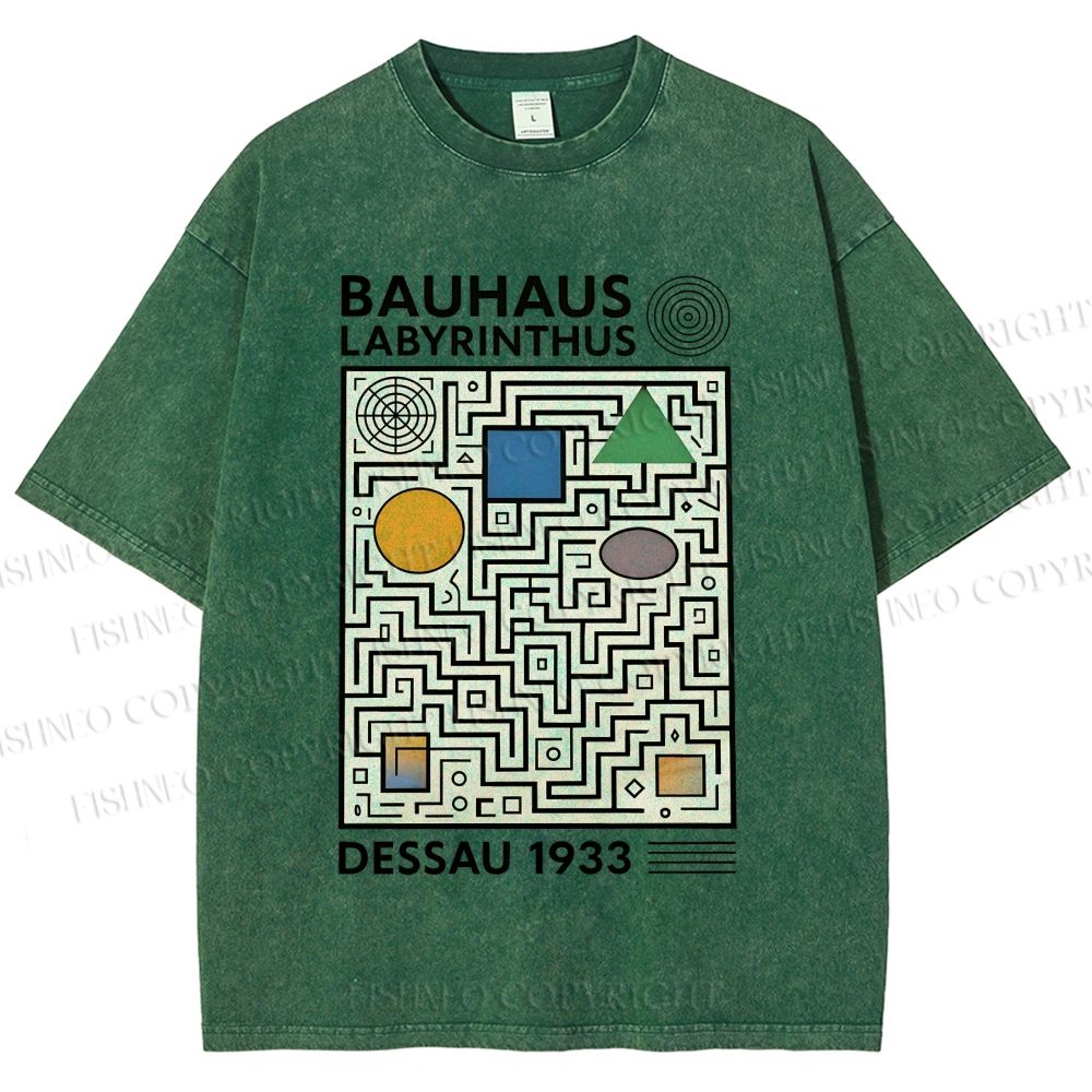 Unisex Bauhaus Geometric Maze Printed Washed Tee