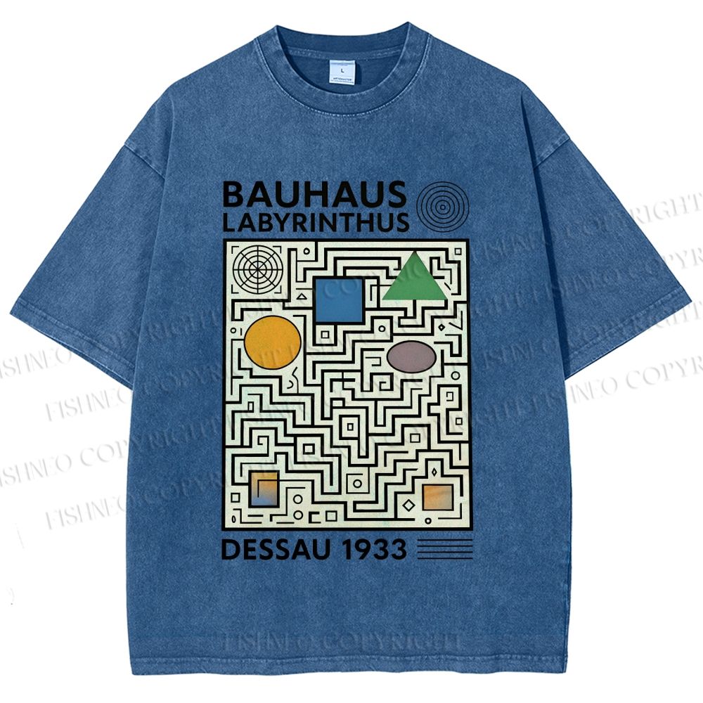 Unisex Bauhaus Geometric Maze Printed Washed Tee