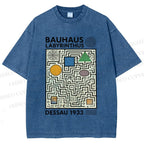 Unisex Bauhaus Geometric Maze Printed Washed Tee