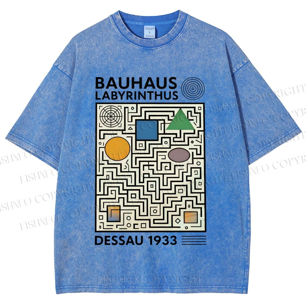 Unisex Bauhaus Geometric Maze Printed Washed Tee