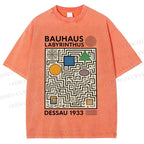 Unisex Bauhaus Geometric Maze Printed Washed Tee