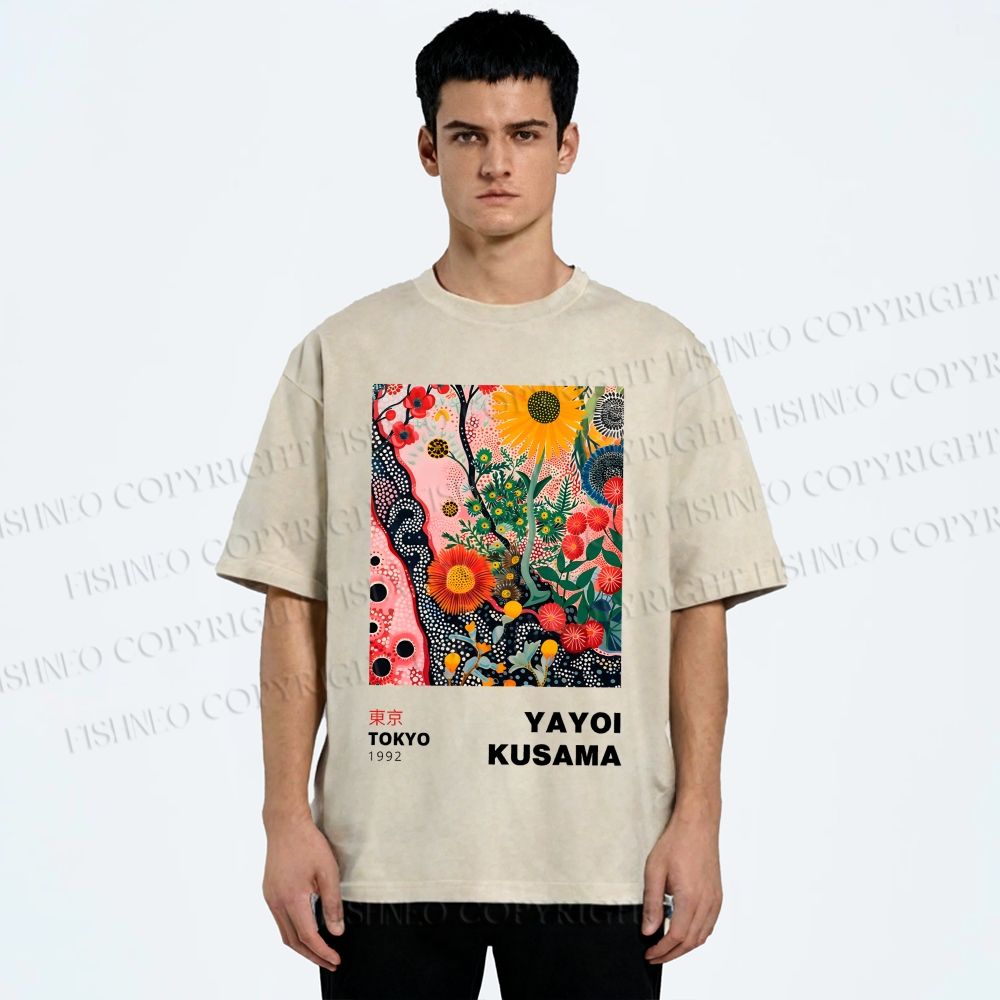 Unisex Yayoi Kusama Flower Printed Washed Tee