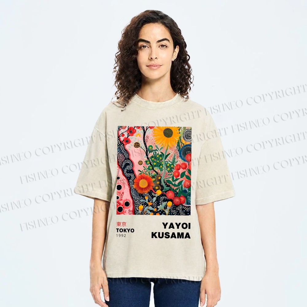 Unisex Yayoi Kusama Flower Printed Washed Tee