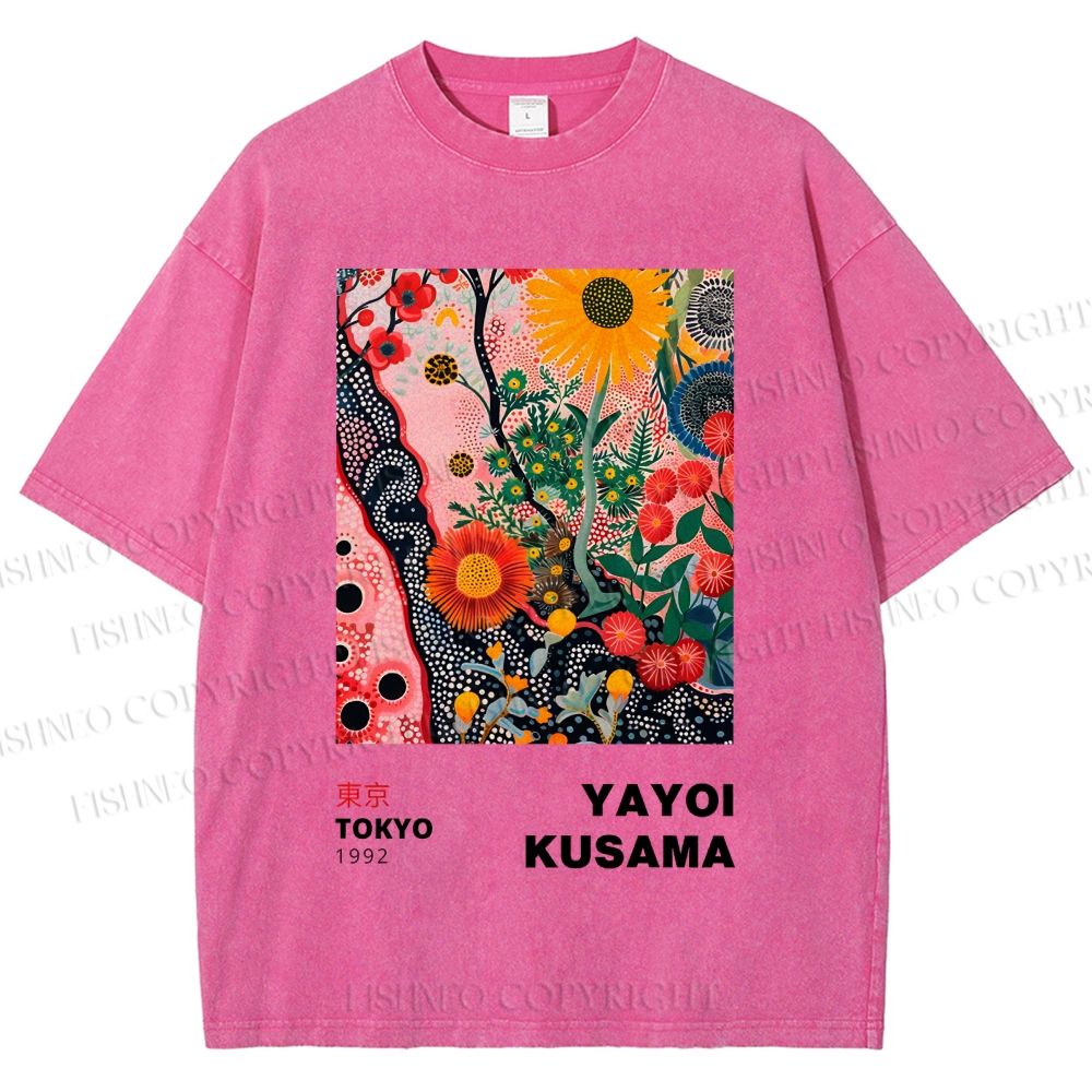 Unisex Yayoi Kusama Flower Printed Washed Tee