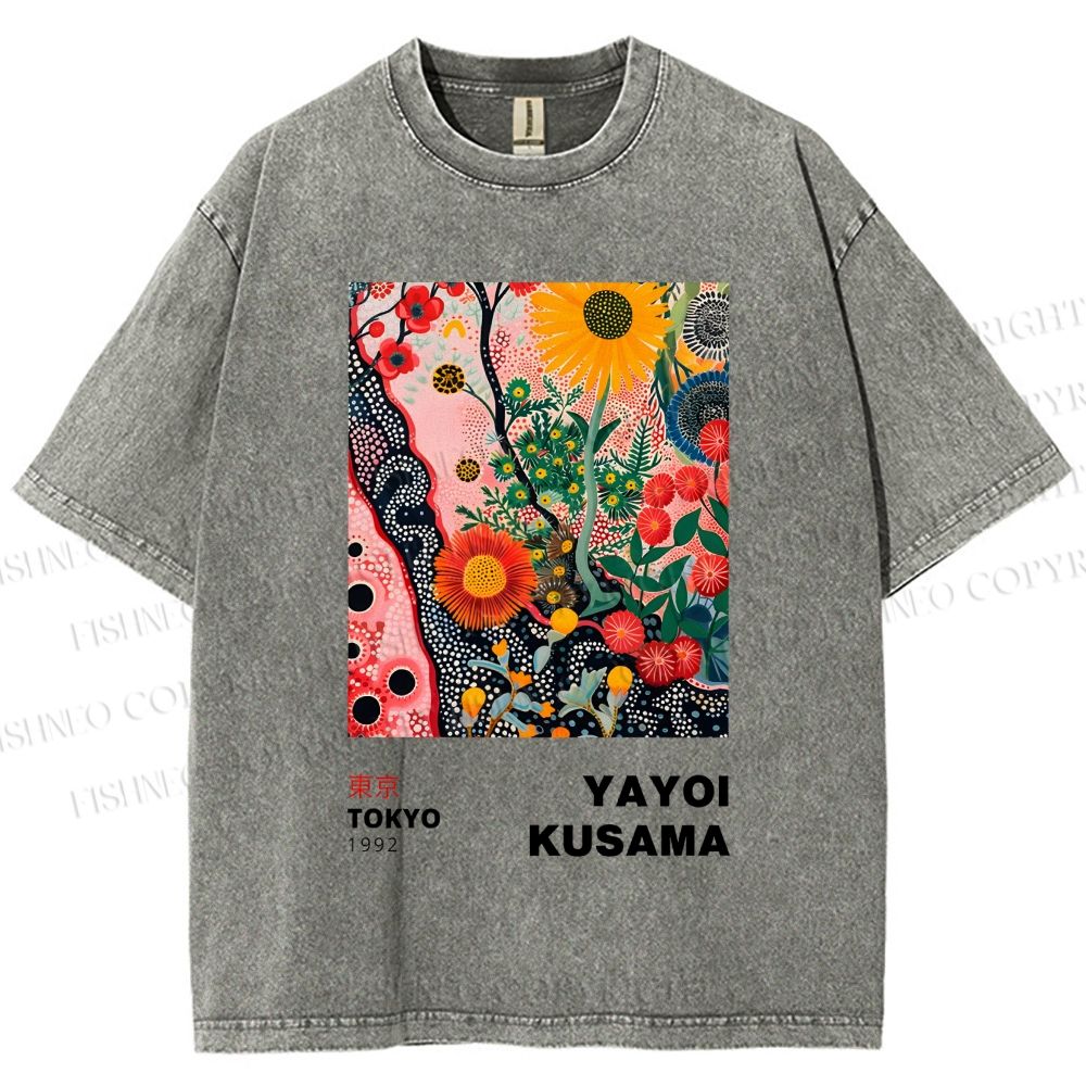 Unisex Yayoi Kusama Flower Printed Washed Tee