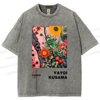 Unisex Yayoi Kusama Flower Printed Washed Tee