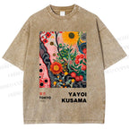 Unisex Yayoi Kusama Flower Printed Washed Tee