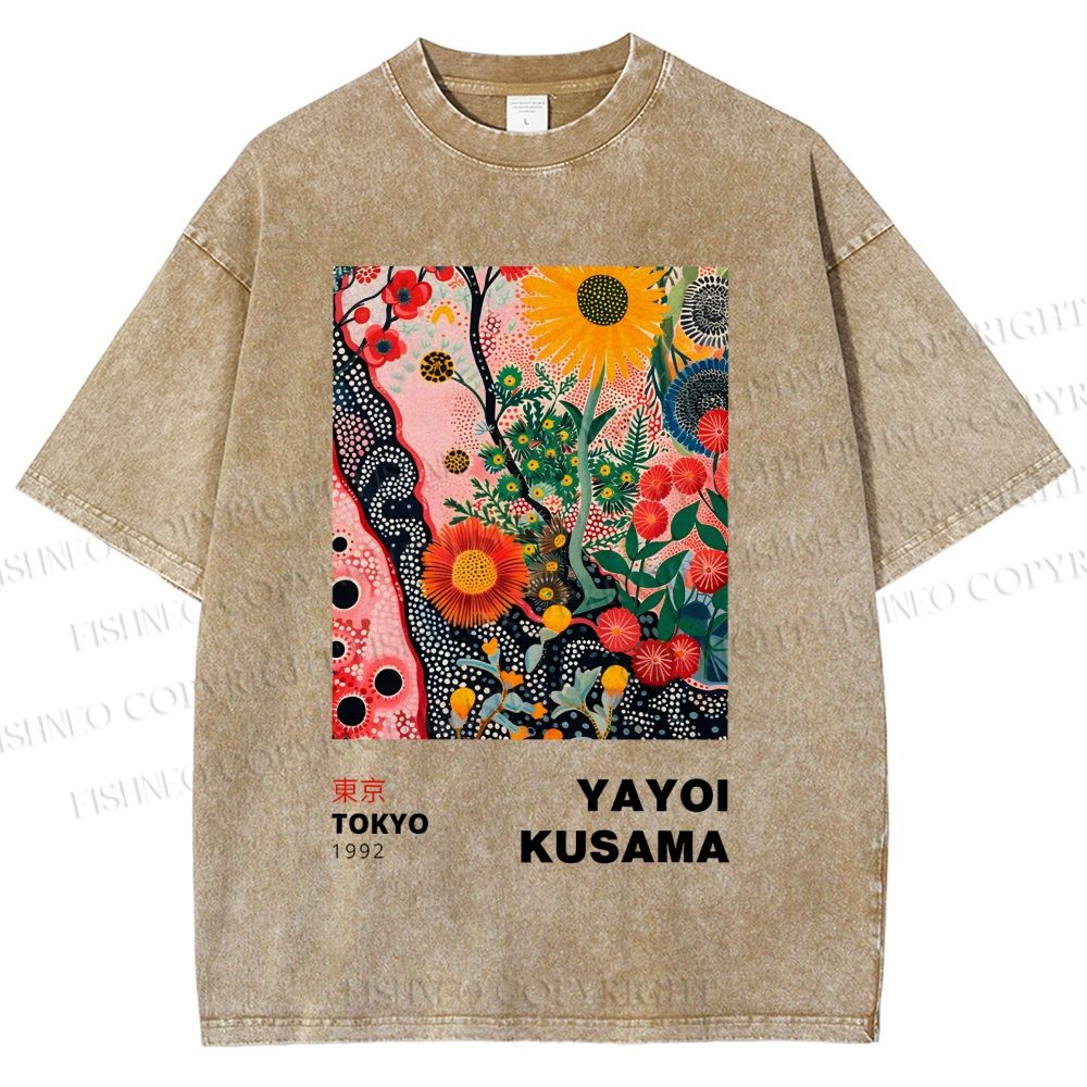 Unisex Yayoi Kusama Flower Printed Washed Tee