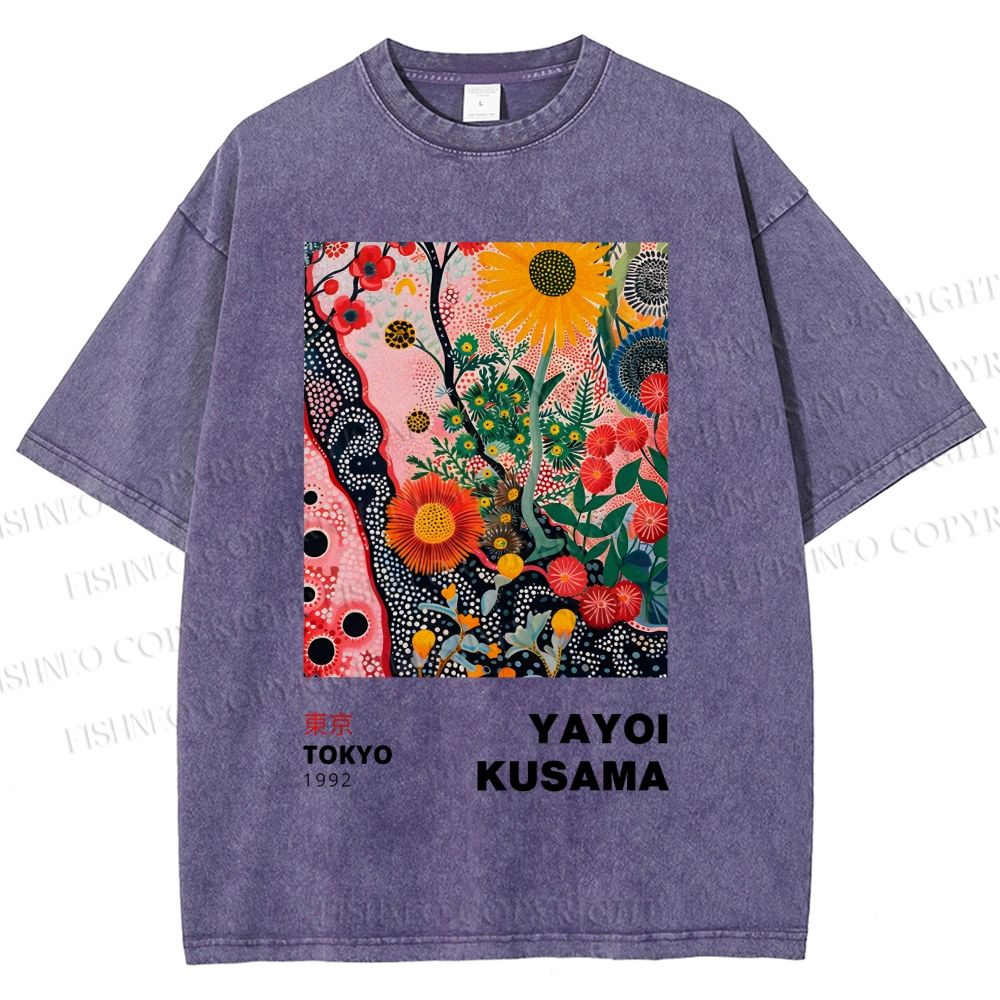 Unisex Yayoi Kusama Flower Printed Washed Tee
