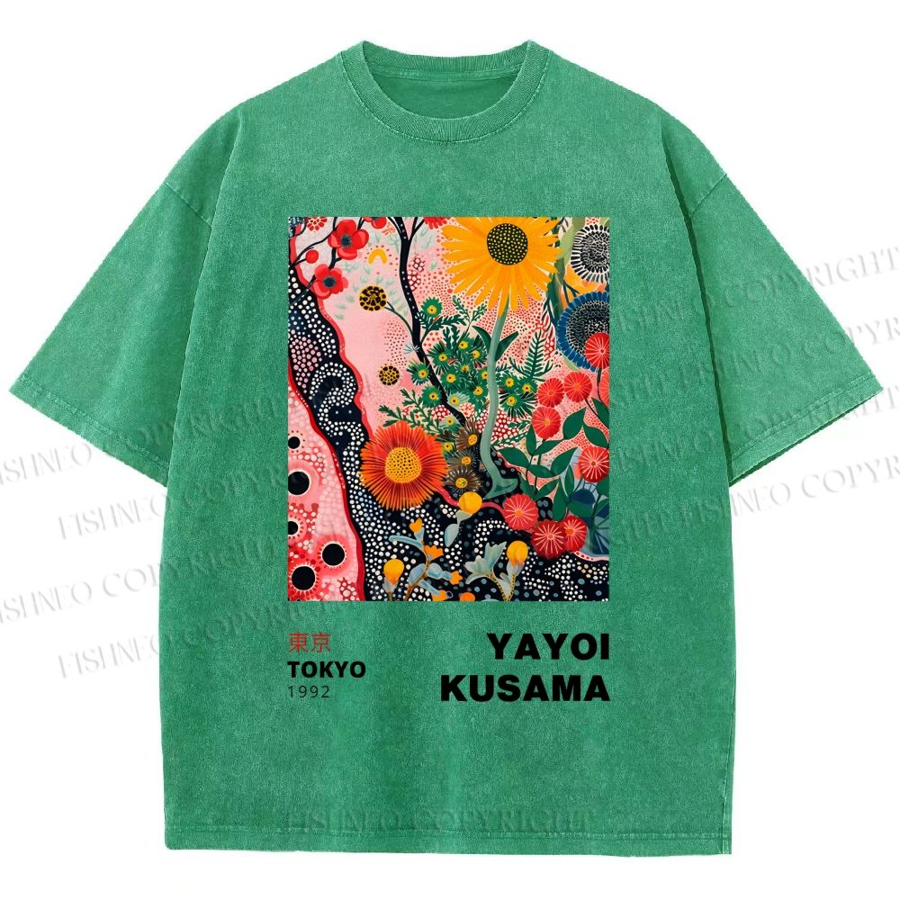 Unisex Yayoi Kusama Flower Printed Washed Tee