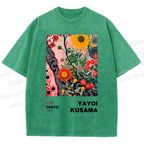 Unisex Yayoi Kusama Flower Printed Washed Tee