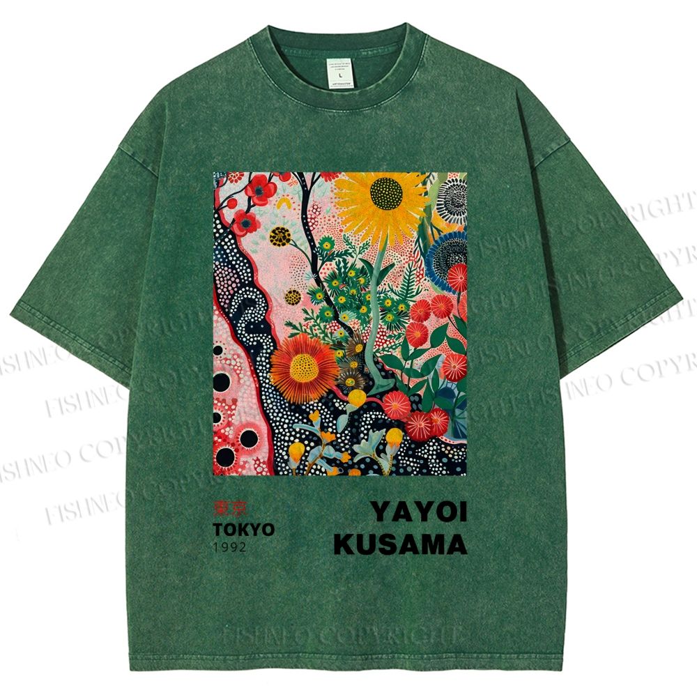 Unisex Yayoi Kusama Flower Printed Washed Tee