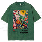 Unisex Yayoi Kusama Flower Printed Washed Tee