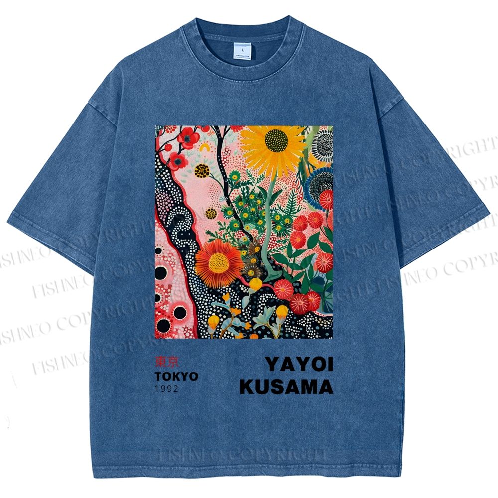 Unisex Yayoi Kusama Flower Printed Washed Tee
