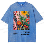 Unisex Yayoi Kusama Flower Printed Washed Tee