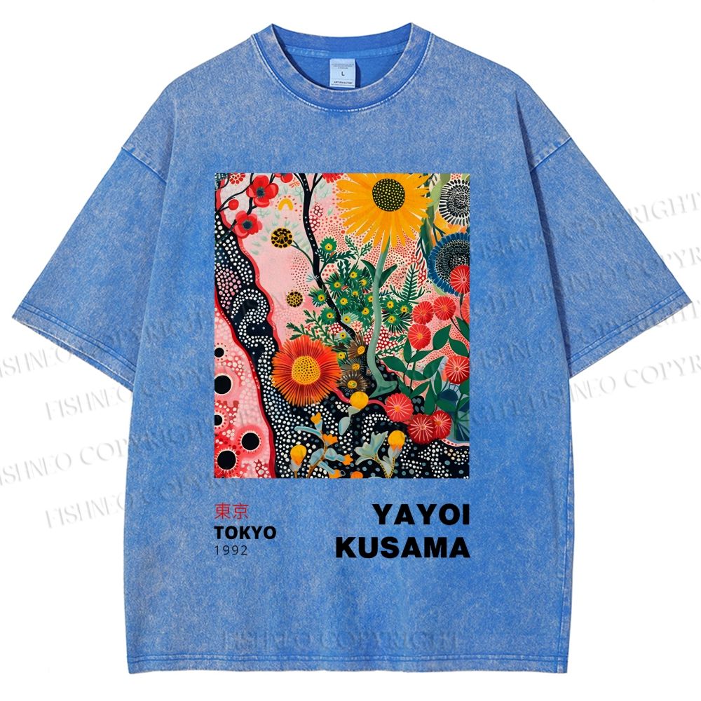 Unisex Yayoi Kusama Flower Printed Washed Tee