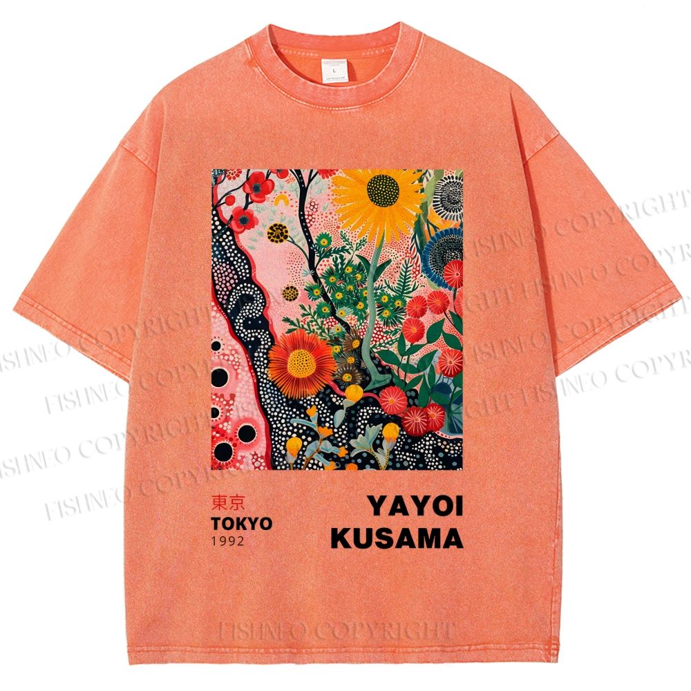 Unisex Yayoi Kusama Flower Printed Washed Tee