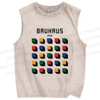 Unisex Bauhaus Geometry Square Printed Washed Tank Top
