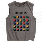 Unisex Bauhaus Geometry Square Printed Washed Tank Top
