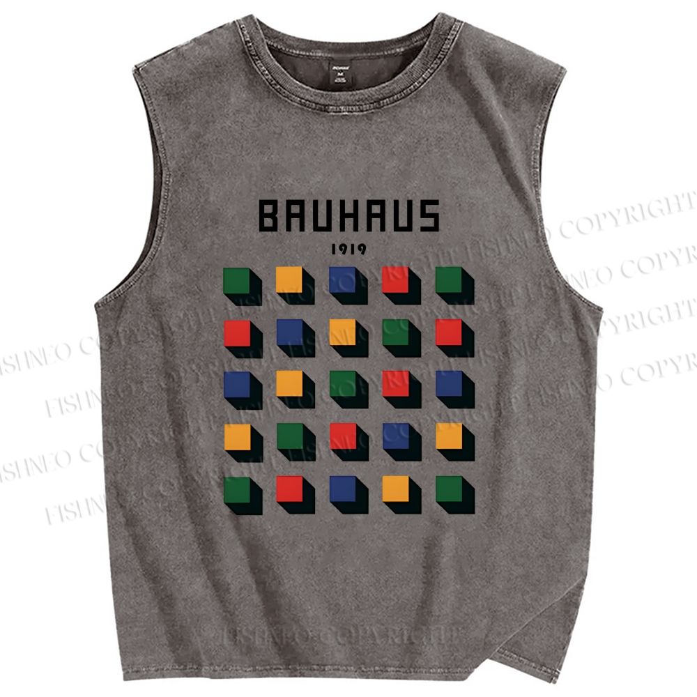 Unisex Bauhaus Geometry Square Printed Washed Tank Top
