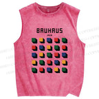 Unisex Bauhaus Geometry Square Printed Washed Tank Top