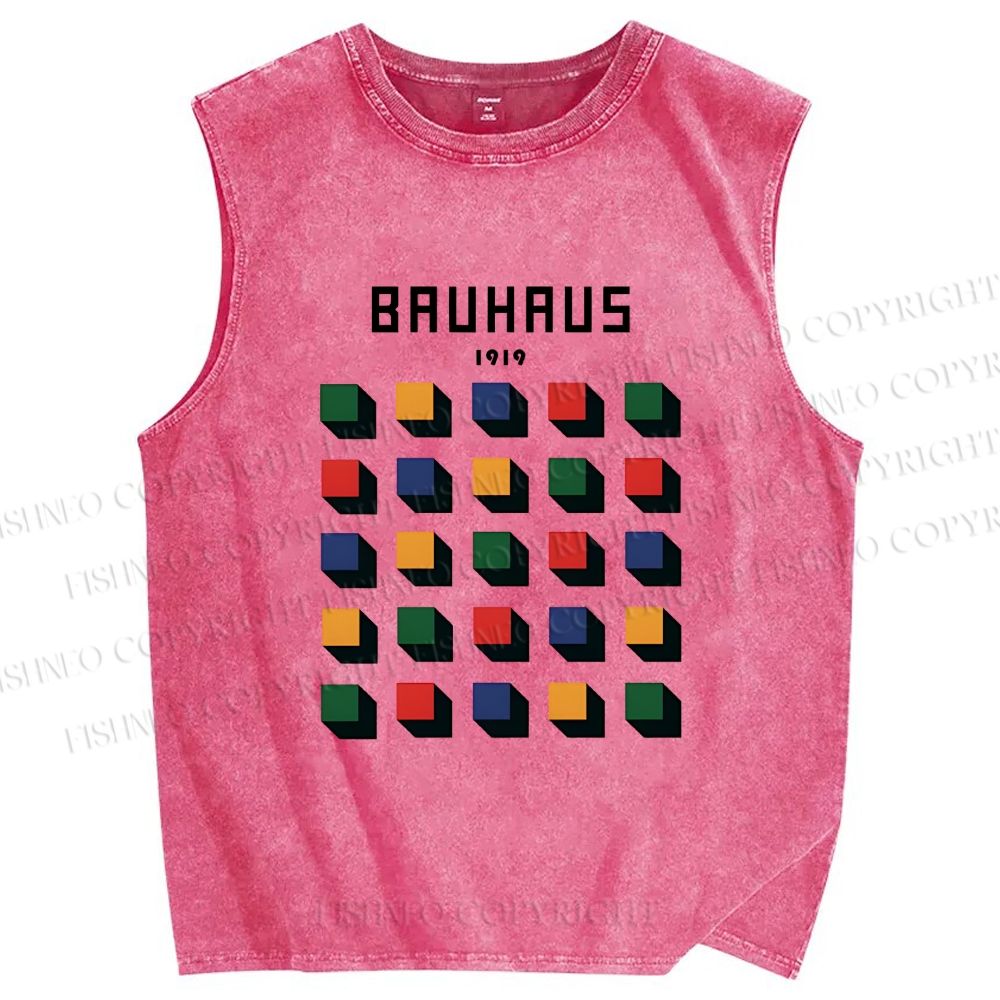 Unisex Bauhaus Geometry Square Printed Washed Tank Top