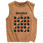 Unisex Bauhaus Geometry Square Printed Washed Tank Top