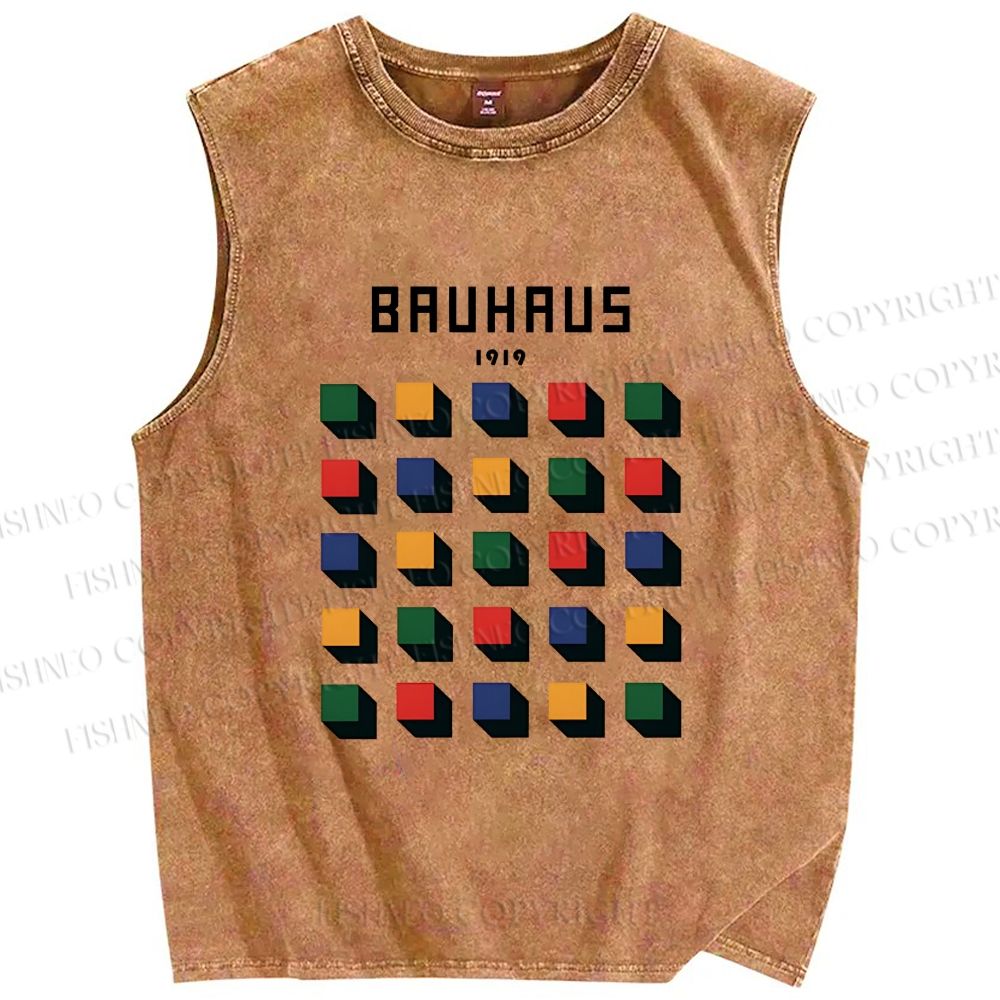 Unisex Bauhaus Geometry Square Printed Washed Tank Top