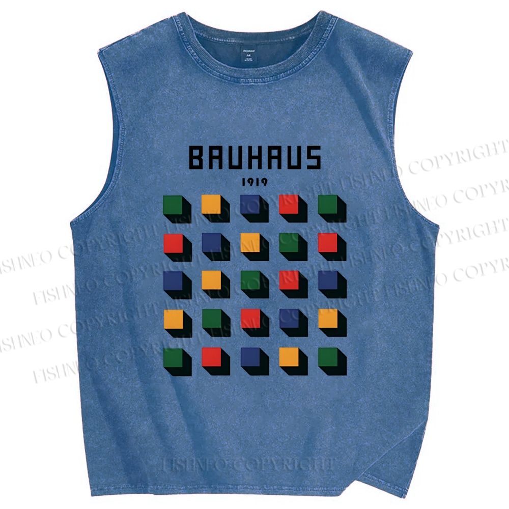 Unisex Bauhaus Geometry Square Printed Washed Tank Top