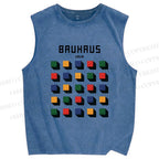 Unisex Bauhaus Geometry Square Printed Washed Tank Top