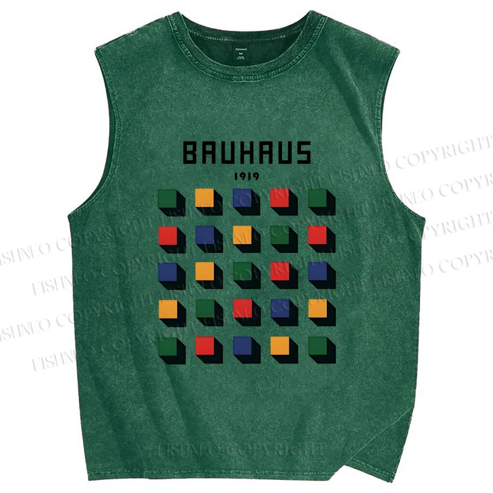 Unisex Bauhaus Geometry Square Printed Washed Tank Top