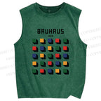Unisex Bauhaus Geometry Square Printed Washed Tank Top