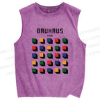 Unisex Bauhaus Geometry Square Printed Washed Tank Top