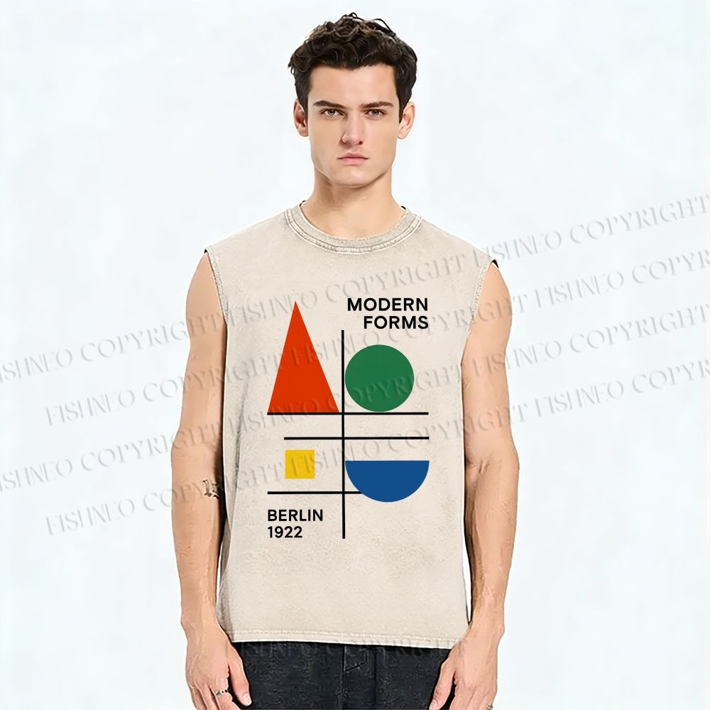 Unisex Geometric Printed Washed Tank Top